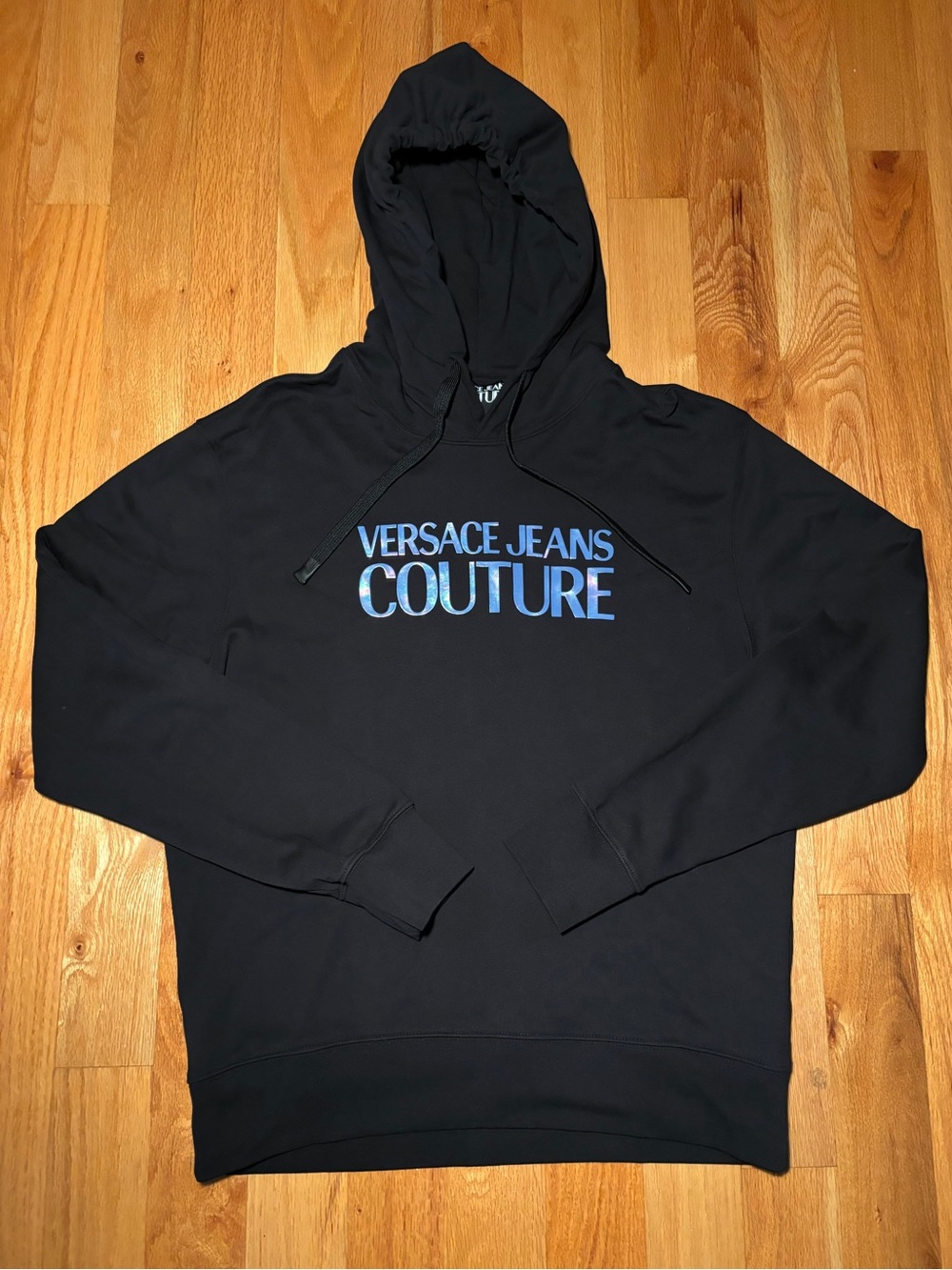 Versace Black Blue Reflective Logo Hoodie